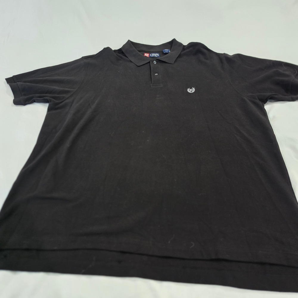 Chaps Polo Shirt Mens XXL Black Excellent Embroidered Logo Cotton Pique